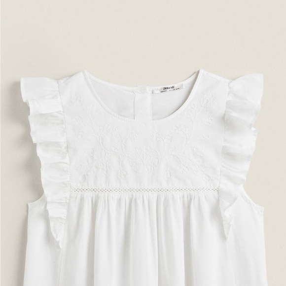 Zara White Embroidered Sleeveless Nightgown with Ruffles XS - Picture 2 of 7